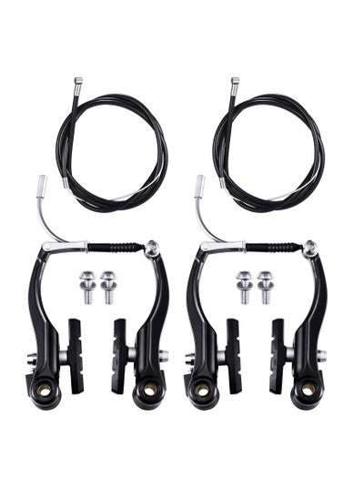 اشتري V Bike Brakes Set, 2 Sets Universal Complete Bike Brakes, Mountain Bike Replacement for Most Bicycle, Road Bike Brakes Cables with Front Back Wheels End Caps, End Ferrules, Black في السعودية