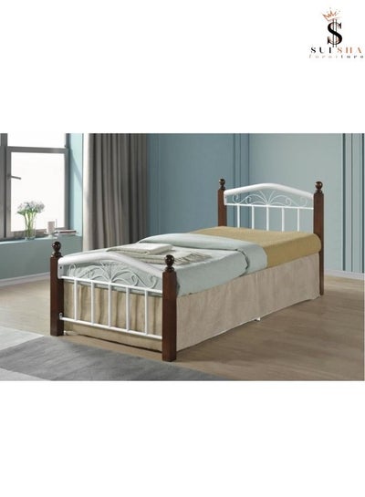 Buy Wooden And Steel Durable Single Bed For Home Brown 190x90 in UAE