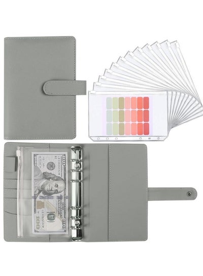 اشتري Pu Leather A6 Binder Budget Planner Notebook Cash Envelope Organizer System With Clear Zipper Pockets Money Saving Binder في السعودية