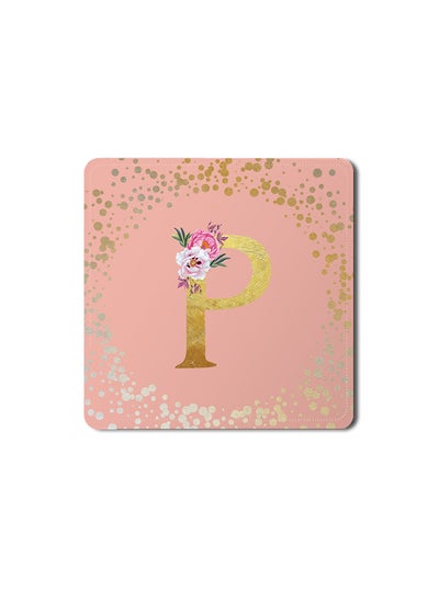 اشتري Designer Leather Coasters Mat for Beverage Drinks- Custom Monogram Initial Letter Floral Pattern Alphabet - P (Rose Pink) في الامارات