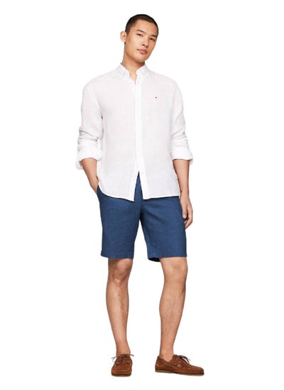 Buy Men's Harlem Drawstring Skinny Fit Chino Shorts -  Linen blend, Blue in UAE