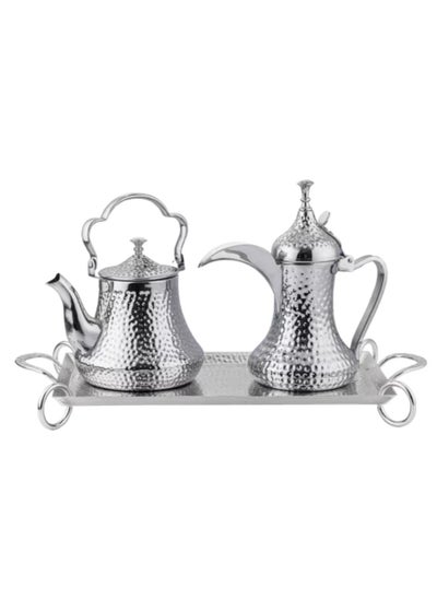 Buy Dallah and refrigerator set with silver engraved steel plate in Saudi Arabia