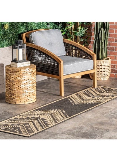 Buy Landry Aztec Indoor Outdoor Runner Rug 2' X 8' Charcoal in UAE