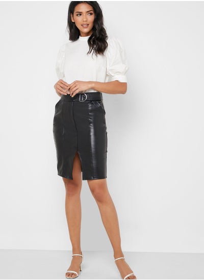 Buy PU D-Ring Belted Midi Skirt in Saudi Arabia