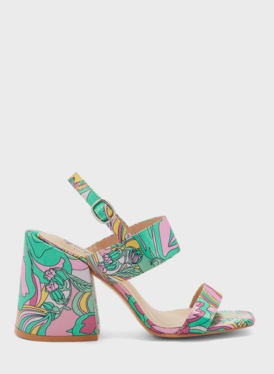 Buy Floral Print Flared Heel Sandal in UAE