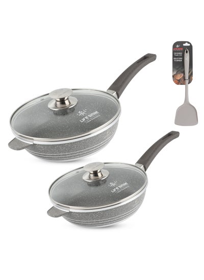 اشتري Premium Deep Frying Pans with Lids – Durable Multi-Layer Granite Coating Fry Pans في الامارات