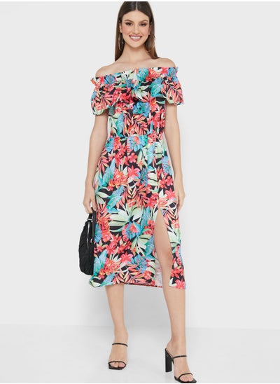 Buy Slit Tropical Print Dress in UAE