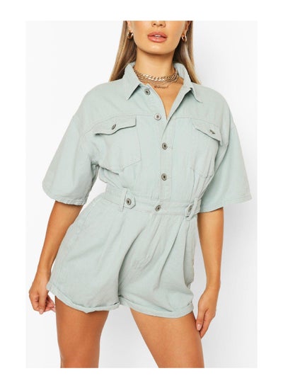 Buy Waist Detail Denim Playsuit in UAE