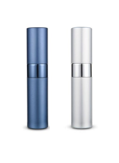 Buy 2Pcs Portable Mini Refillable Perfume Bottle Set 8ml, with Metallic Exterior & Glass Atomizer Bottle, Travel Interior Sprayer Squeeze Transfer Pipette for Liquid Dispenser(Silver,Dark Blue) in Saudi Arabia