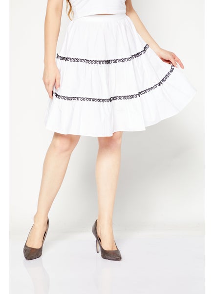 اشتري Women Textured Casual Mini Skirts, White/Black في الامارات