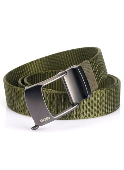 Buy New Mens Casual Simple Nylon Braided Belt New Design Automatic Buckle Toothless Adjustable Cuttable BeltArmy Green Army Green in Saudi Arabia