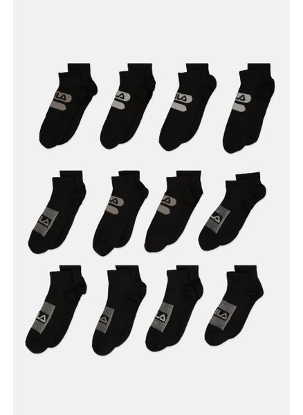 Buy Men 12 Pair Brand Logo Ankle Socks, Black in UAE