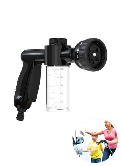 Buy High Pressure Spray Gun Nozzle, 8 Spray Patterns for Watering Plants, Multi Functional Garden Hose Nozzle Water Gun, Lawn, Patio, Cleaning, Showering Pet with 3.5oz/ 100cc Soap Dispenser Bottle in UAE