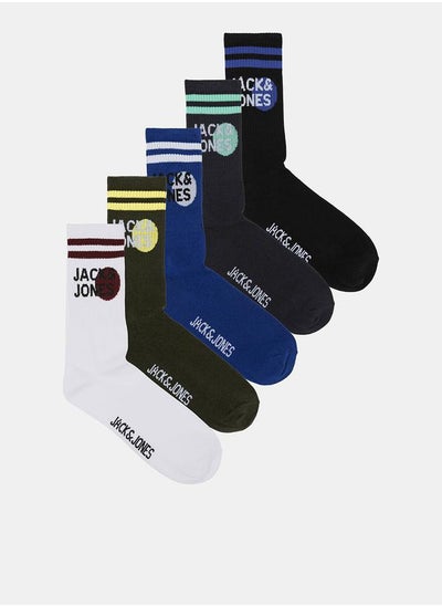 Buy Pack of 5 Striped Cuff Tennis Socks in Saudi Arabia