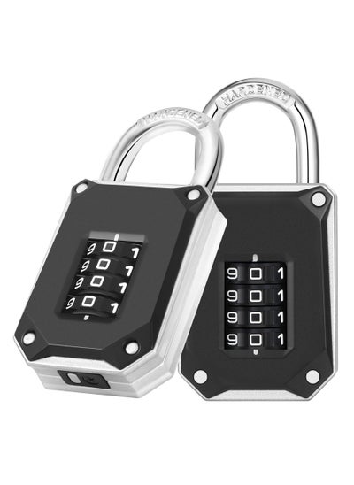 Buy Code Padlock for Gym Locker, 4 Digit Combination Lock, Heavy Duty Number Padlocks with Big White Numbers and Reset Protection Cover, for School Lockers, Toolbox, Cupboard, etc. ( 2 Pack) in UAE