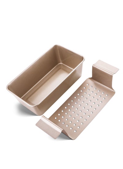 Buy Non Stick Meatloaf Pan with Drain Bread Loaf Pan Set, 2 in 1 Large 9X 5 Healthy Coating Nonstick Roaster Pan with Drain Drip Tray, Champagne Gold in Saudi Arabia