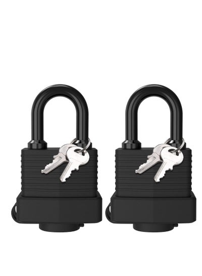 Buy Security Padlock, 2 Piece Set with 4 Keys Waterproof Padlock Heavy-duty Cut-proof Security Lock Rubber Padlock for Gym Lockers, Garages, Fences, Sheds, Patios, Outdoors and Indoors (black) in Saudi Arabia