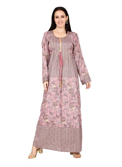 اشتري ELEGANT UNIQUE PRINTED LONG SLEEVE STYLISH ARABIC KAFTAN JALABIYA DRESS في السعودية