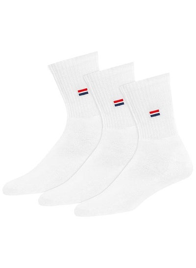 Buy NAVYSPORT Men's Solid Cotton Cushion Comfort Crew Socks, Pack of 3 (Free Size, White) in UAE