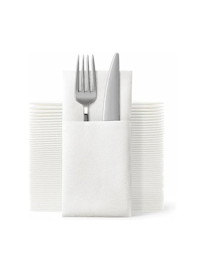 Buy Disposable Dinner Napkins with Built-in Flatware Pocket For New Year Wedding Party Linen Feel, 50 PCS of 40*40cm in UAE