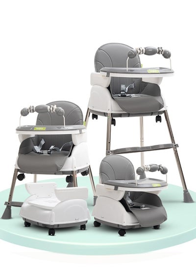 Buy 4 In 1 Nora Convertible High Chair For Kids With Adjustable Height And Footrest Baby Toddler Feeding Booster Seat With Tray Safety Belt Kids High Chair For Baby 6 Months To 4 Years Grey in UAE