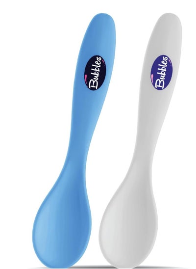 Buy Bubbles Feeding Spoon for Baby Boy pack of 2 White with Light Blue  It is made from BPA-free polypropylene (PP) which is gentle on your baby's gums and safe for the dishwasher.  The spoon is lightweight and easy to hold thanks to its easy-grip handle in Egypt