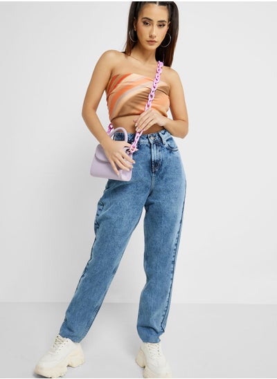 Buy Bleached High Waist Straight Fit Jeans in Saudi Arabia