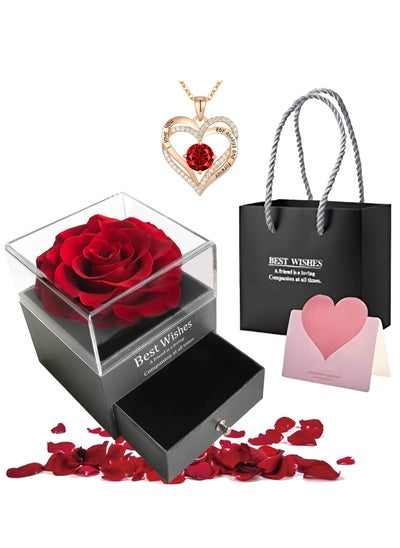 Buy Adando Eternal Rose with Gift Box Cute Eternal Red Rose Set with I Love You Necklace Handmade Preserved Rose Jewelry Box for Mom/Wife/Girlfriend A Romantic Gift for Her in Saudi Arabia