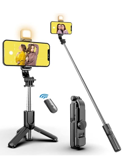 اشتري Selfie Stick,Extendable Selfie Stick Tripod，With wireless remote control and fill light，Compact Size & Lightweight with All Cell Phone في الامارات