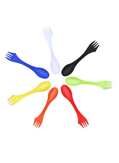 Buy Reusable Camping Cutlery, Lightweight and Durable Plastic Spoon Fork Knife Set for Backpacking, Hiking, and Outdoor Adventures, 14 Pack, 7 Colors in UAE