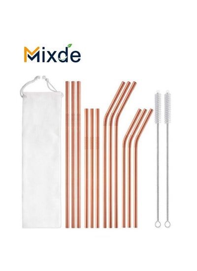 Buy 15-Piece Reusable Stainless Steel Drinking Straw Set in Saudi Arabia