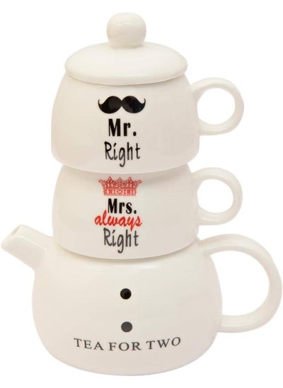 اشتري Jz004-D 5 Pieces Mr. And Mrs. Tea Pot Mugs And Lid, Multi-Colour, Bone China في الامارات