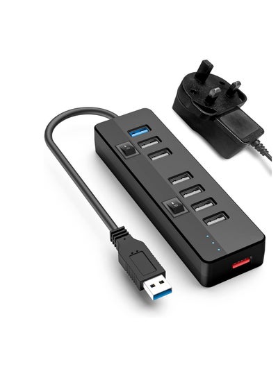 Buy USB 3.0 Hub Powered With 10W Power Adapter，1 Port USB 3.0+ 6 Port USB 2.0 Data Hub Portable USB Splitter with Individual On/Off Switches for Mouse, Keyboard, Hard Drive and More USB Devices in Saudi Arabia