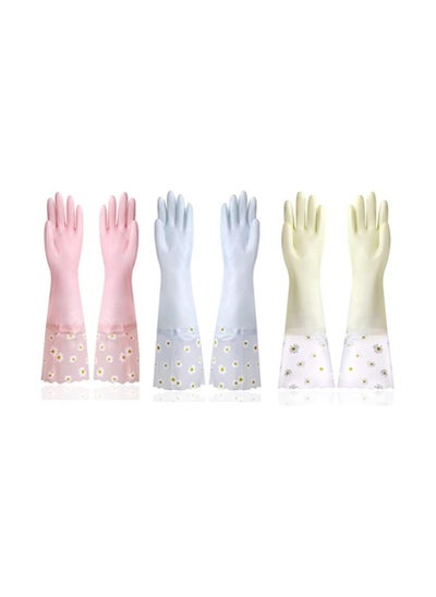 Buy Cleaning Gloves 3Pairs, Large Reusable Rubber Gloves Non-Slip, Long Sleeves for Laundry Kitchen Gardening Waterproof Household, Kitchen Cleaning Food Handling, Painting, Pet Care in Saudi Arabia