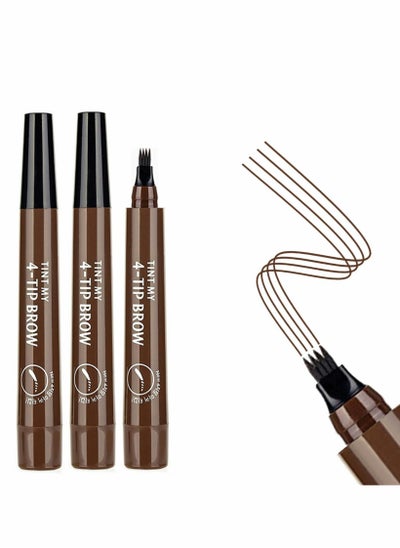 اشتري Dark Brown Eyebrow Pen, 3 Pcs Waterproof 4 Point Eyebrow Pencil في الامارات