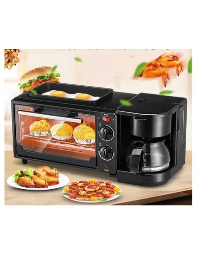 Buy 3 in 1 Electric Mini Oven Toaster Multi Function Breakfast Station Coffeemaker Non Stick Frying Pan Toaster Oven Black in UAE