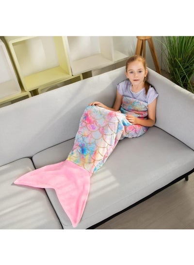 اشتري Cosusket Mermaid Tail Blankets Glittering Wearable Cute Cozy Soft Flannel Rainbow Colorful For Girls Lover All Season On Sofa Bed في الامارات