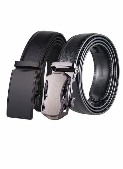 اشتري Men's Belt, Leather Ratchet Dress Belt, Belt Adjustable Sliding Buckle, Automatic Buckle (2 PCS) في السعودية