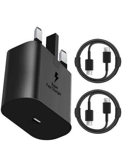 اشتري 25W Fast Charger Plug for Samsung Galaxy with 2PCS 5 FT USB C Cable (Black) في الامارات