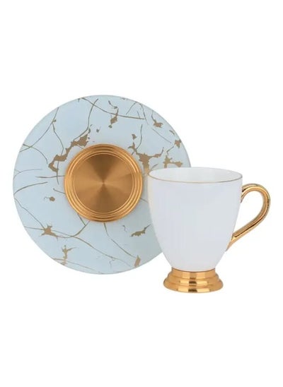 Buy 12 Pieces White Porcelain Coffee Cups With Handle And White Marble Saucer Set in Saudi Arabia