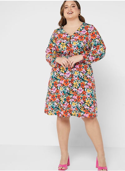 Buy Floral Print V-Neck Dress in UAE