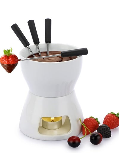 Buy Chocolate Melting Pot, Fondue Set with 4 Forks, Premium Tea Light Porcelain Melting Pot for Cheese, Chocolate and Tapas in UAE