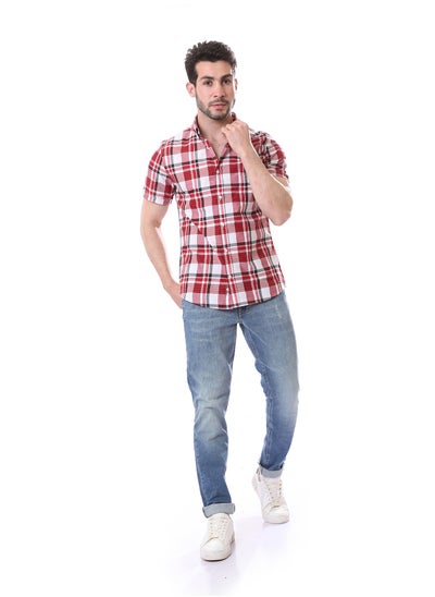 Buy Tartan Shorts Sleeves Shirt - Light Red & White in Egypt