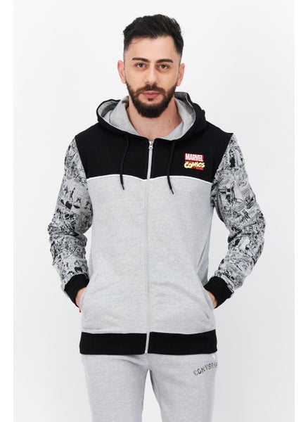 اشتري Men Hooded Long Sleeve Embroidered Logo Sweatshirt, Grey/Black في الامارات