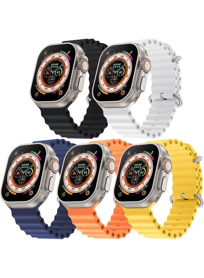 اشتري 5 عبوات من أحزمة ساعة المحيط المتوافقة مع Apple Watch Ultra Bands 49mm 45mm 44mm 42mm للرجال والنساء، أحزمة بديلة من السيليكون الناعم لساعة Apple Watch Ultra iWatch Series 8 7 SE 6 5 4 3 2 1 في السعودية
