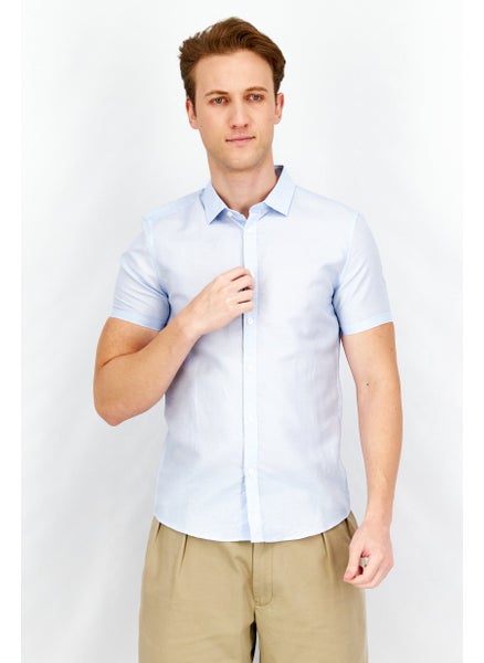 Buy Men Slim Fit Plain Short Sleeves Casual Shirt, Sky Blue in UAE