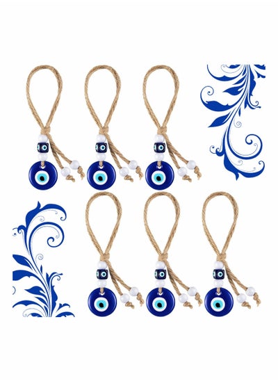 اشتري 6 Pieces Turkish Blue Eye Beads Charms Pendants Crafting Glass Beads Wall Hanging Ornament Glass Eye Decorative Ornament with Rope for Home Fram house Accessories Craft Decoration Supplies في السعودية