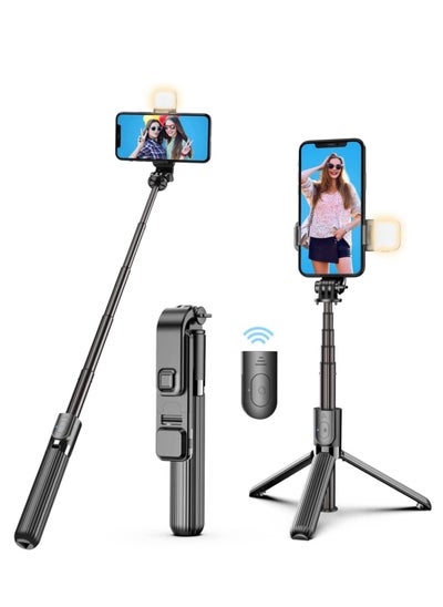 اشتري 40" Lighted Selfie Stick Tripod, Bluetooth Remote, 3 Light Modes, 6 Brightness Levels, Portable, Compatible with All iPhone & Andriod Devices في الامارات