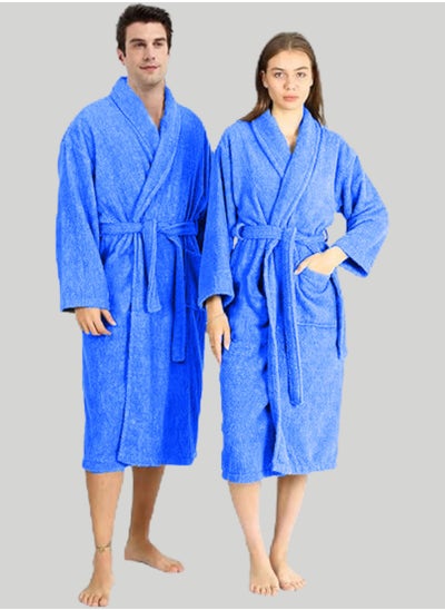 Buy Men's and Women's Pure Egyptian Cotton Bathrobe, Multi-Size, with Side Pockets and Drawstring in Saudi Arabia