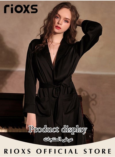 Buy Women's Silky Robe Lightweight Kimono Bathrobe Long Belted Sleepwear Soft Loungewear With Pockets And Belts in UAE